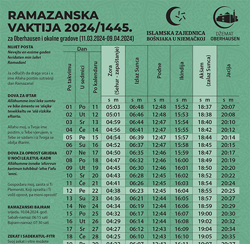 Ramazanska vaktija 2024/1445